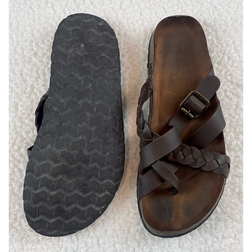 KOHL’S • Dark Brown Leather Strappy Criss-Cross Slide Sandals, 9 - Picture 12 of 16